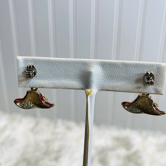 Dangle Earrings Red Hat Society Flowers 3/4" Long - Picture 4 of 4